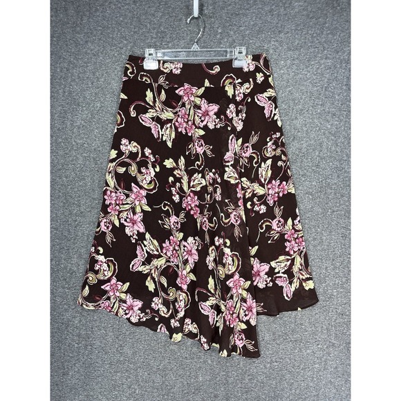 Emma James Dresses & Skirts - Y2K Emma James Petite Brown Floral Midi Skirt Womens 12 Chiffon Asymmetrical Hem